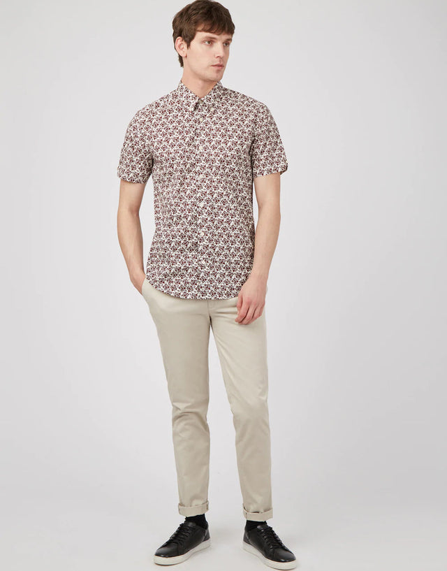 Ben Sherman Retro Print Claret Short Sleeve Shirt