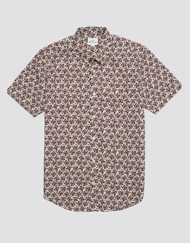 Ben Sherman Retro Print Claret Short Sleeve Shirt