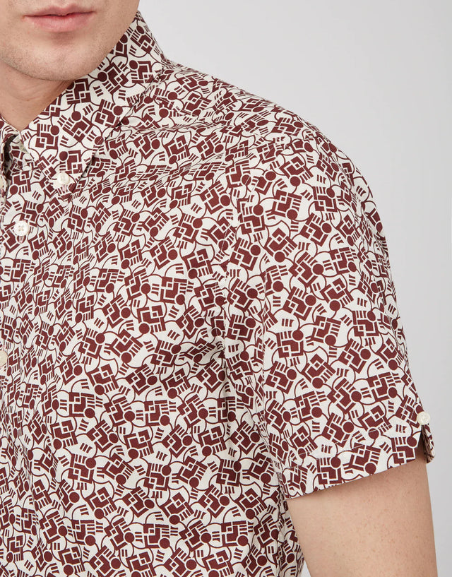 Ben Sherman Retro Print Claret Short Sleeve Shirt