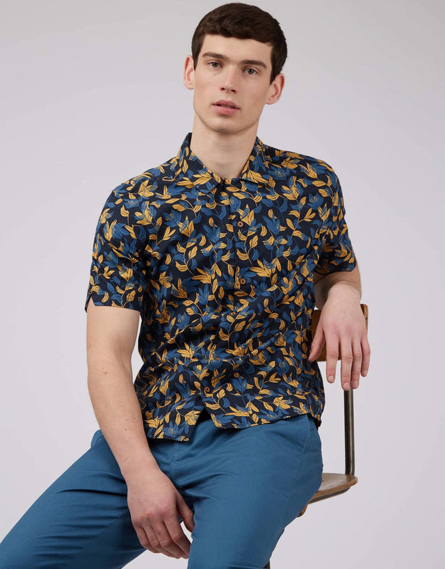 Ben Sherman Botanical Print Butterscotch Short Sleeve Shirt