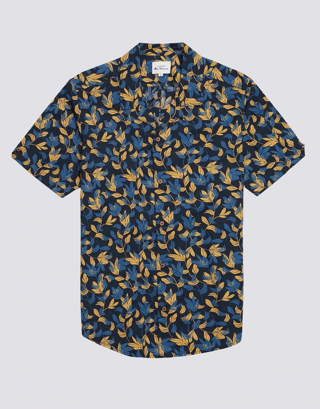 Ben Sherman Botanical Print Butterscotch Short Sleeve Shirt