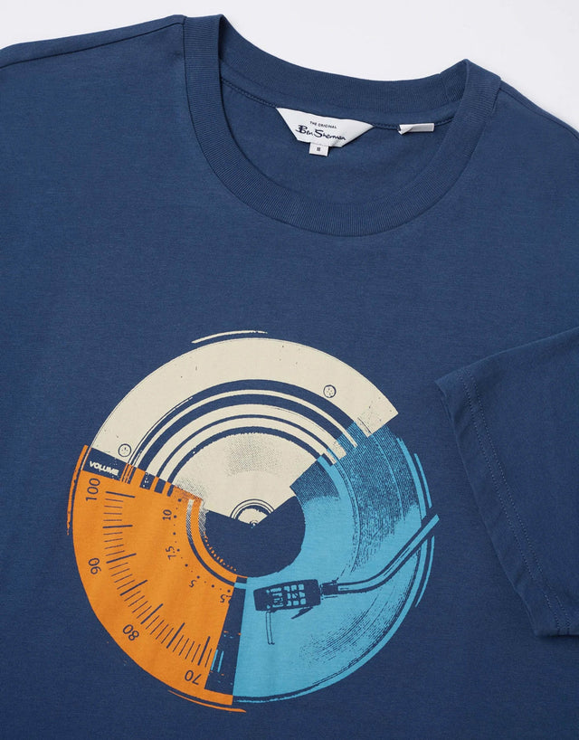 Ben Sherman Music Mash Print Blue Denim T-Shirt