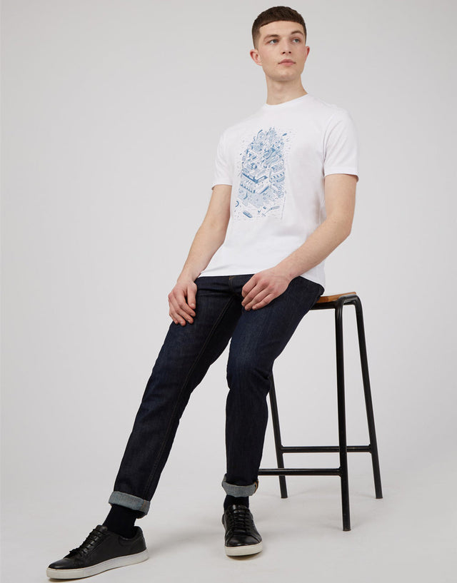 Ben Sherman London To Brighton Print White T-Shirt