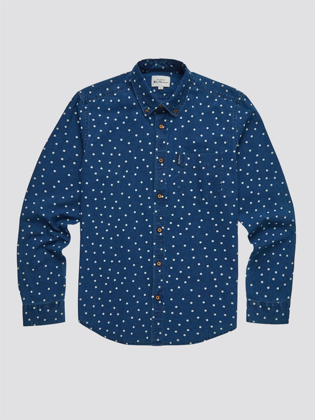 Ben Sherman Indigo Spot Print Dark Blue Shirt