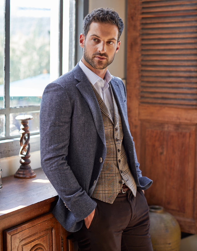 Shelby Beige & Brown Check Waistcoat