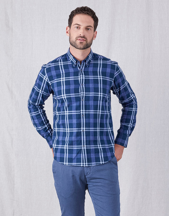 Ohope Navy & Teal Check Flannel Shirt