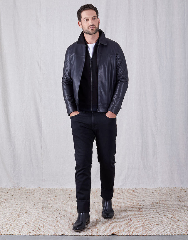 Ryder Navy Leather Jacket