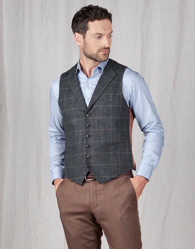 Shelby Green & Brown Check Waistcoat