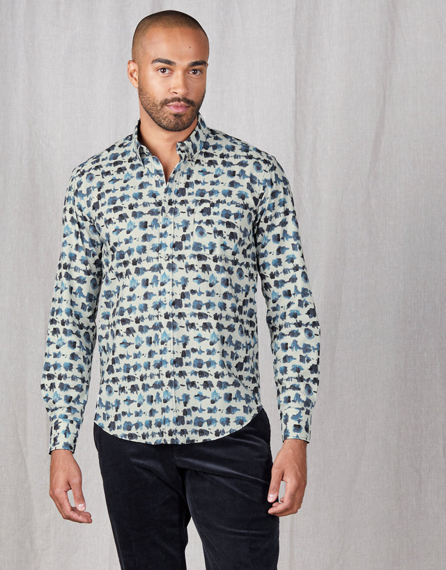 Ohope Blue & White Watercolour Print Shirt