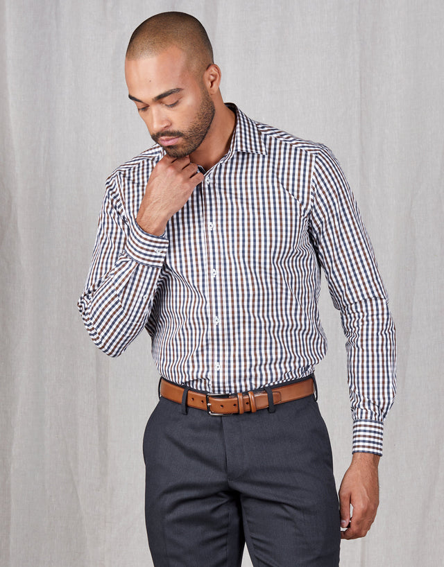 London Brown Navy & White Check Shirt