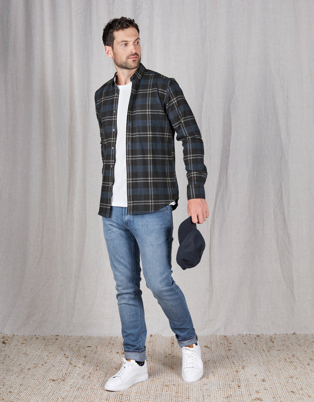 Ohope Blue & Black Check Flannel Shirt