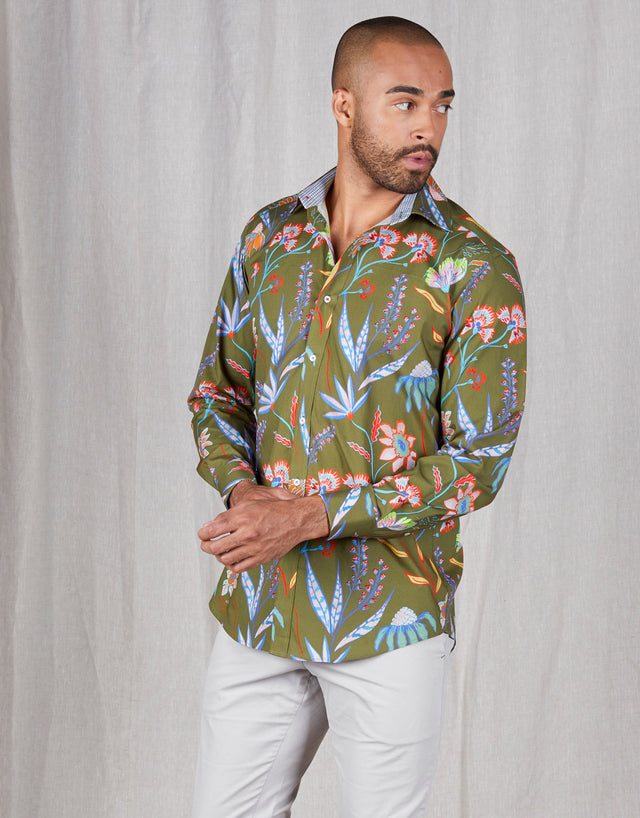 Barbican Green Floral Print Shirt