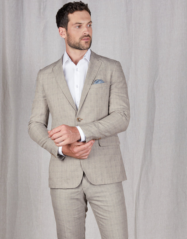 Split Beige & Grey Check Blazer