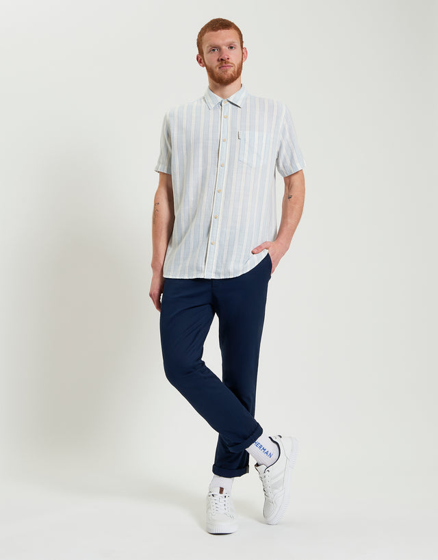 Ben Sherman Framed Candy Stripe Dusky Blue Short Sleeve Shirt