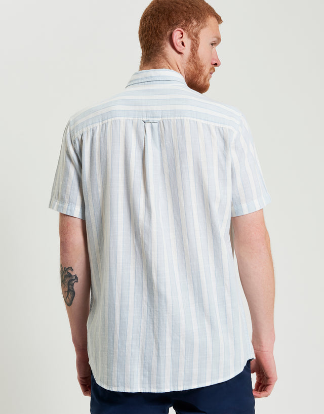 Ben Sherman Framed Candy Stripe Dusky Blue Short Sleeve Shirt