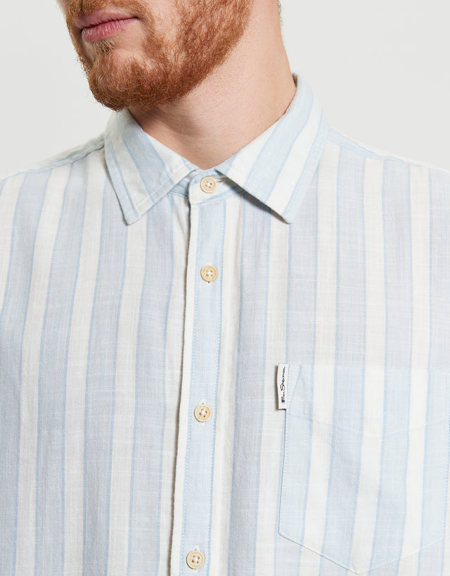Ben Sherman Framed Candy Stripe Dusky Blue Short Sleeve Shirt