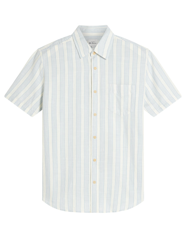 Ben Sherman Framed Candy Stripe Dusky Blue Short Sleeve Shirt