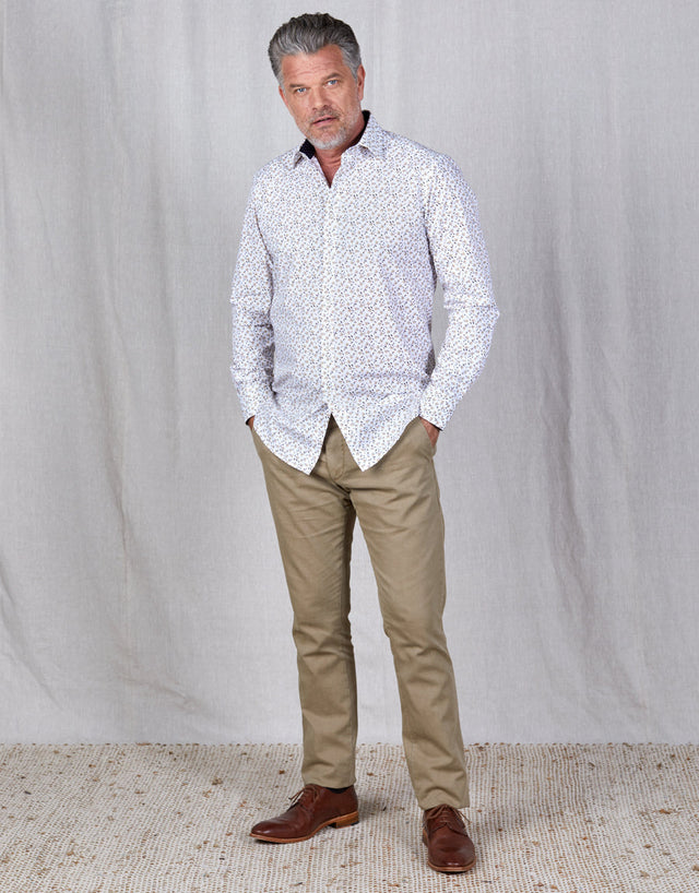 Barbican White & Brown Floral Shirt