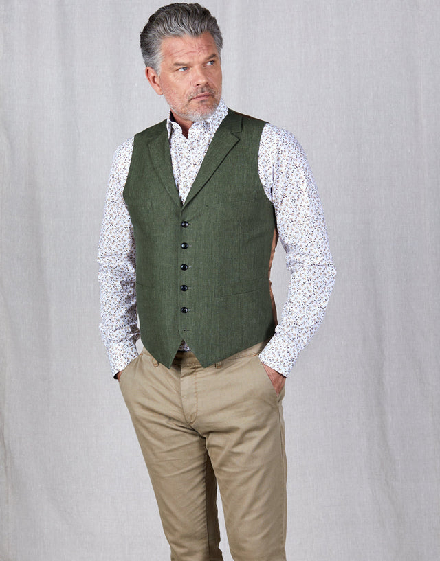 Shelby Green Linen Waistcoat