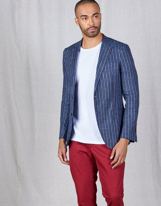 Pearse Blue, Navy & Red Stripe Blazer