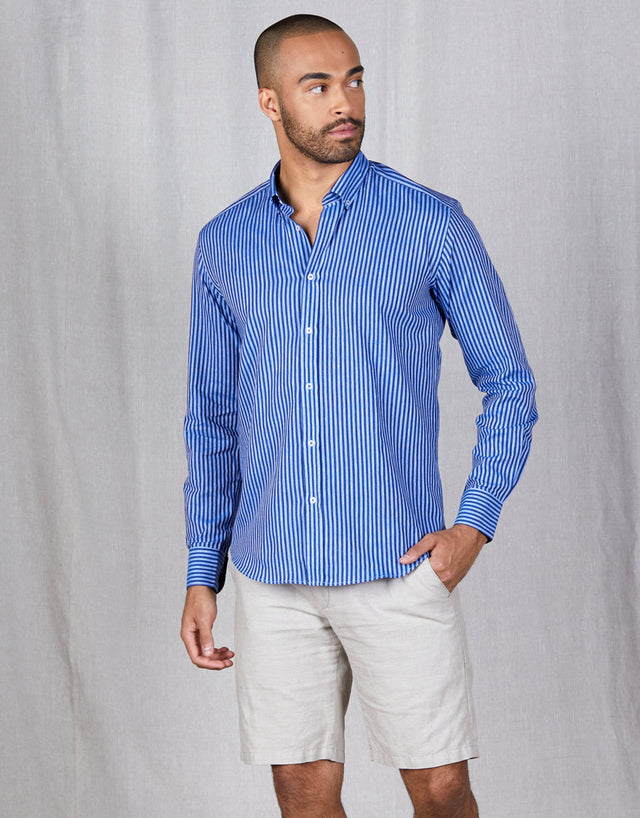 Ohope Navy Stripe Linen Blend Shirt