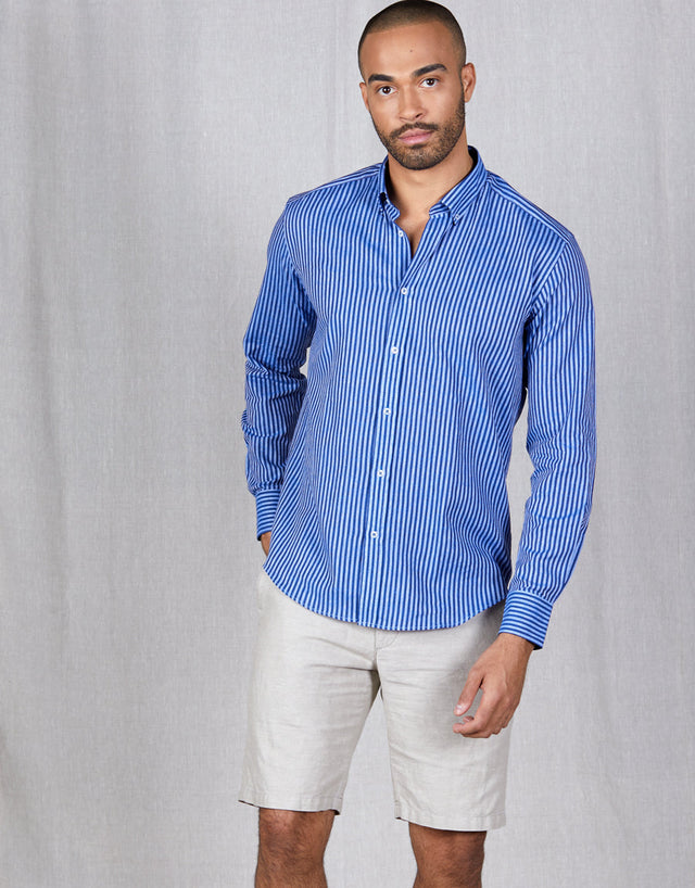 Ohope Navy Stripe Linen Blend Shirt