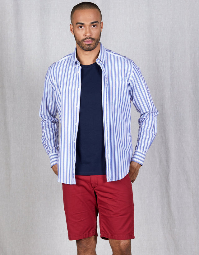 Washed Ohope Blue & Red Stripe Shirt