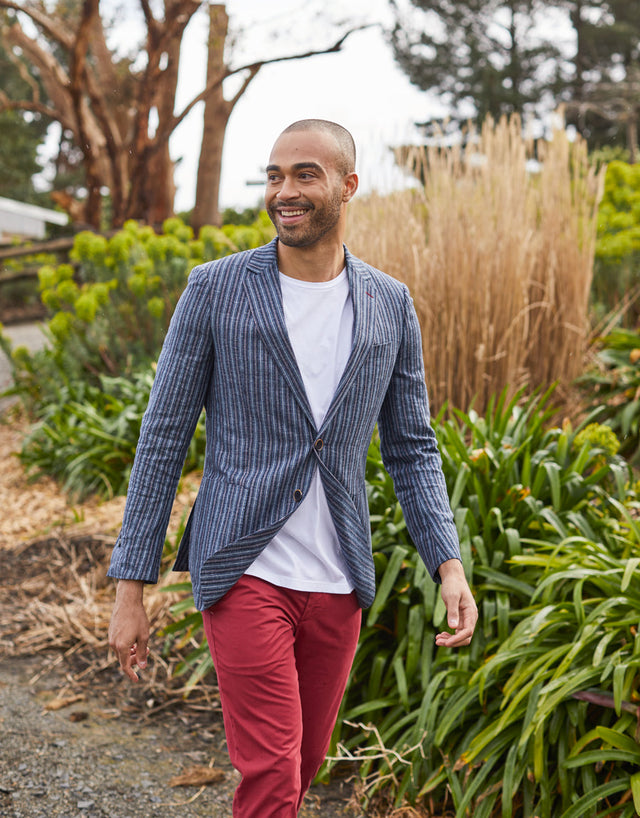 Pearse Blue, Navy & Red Stripe Blazer