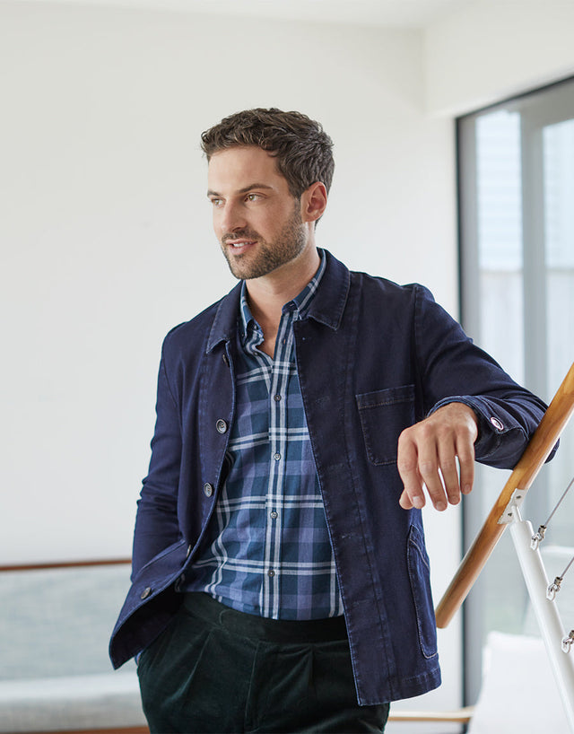 Ohope Navy & Teal Check Flannel Shirt