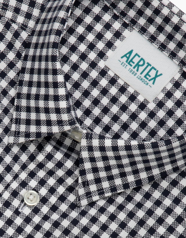 Aertex Taunton Navy Check Short Sleeve Polo Shirt