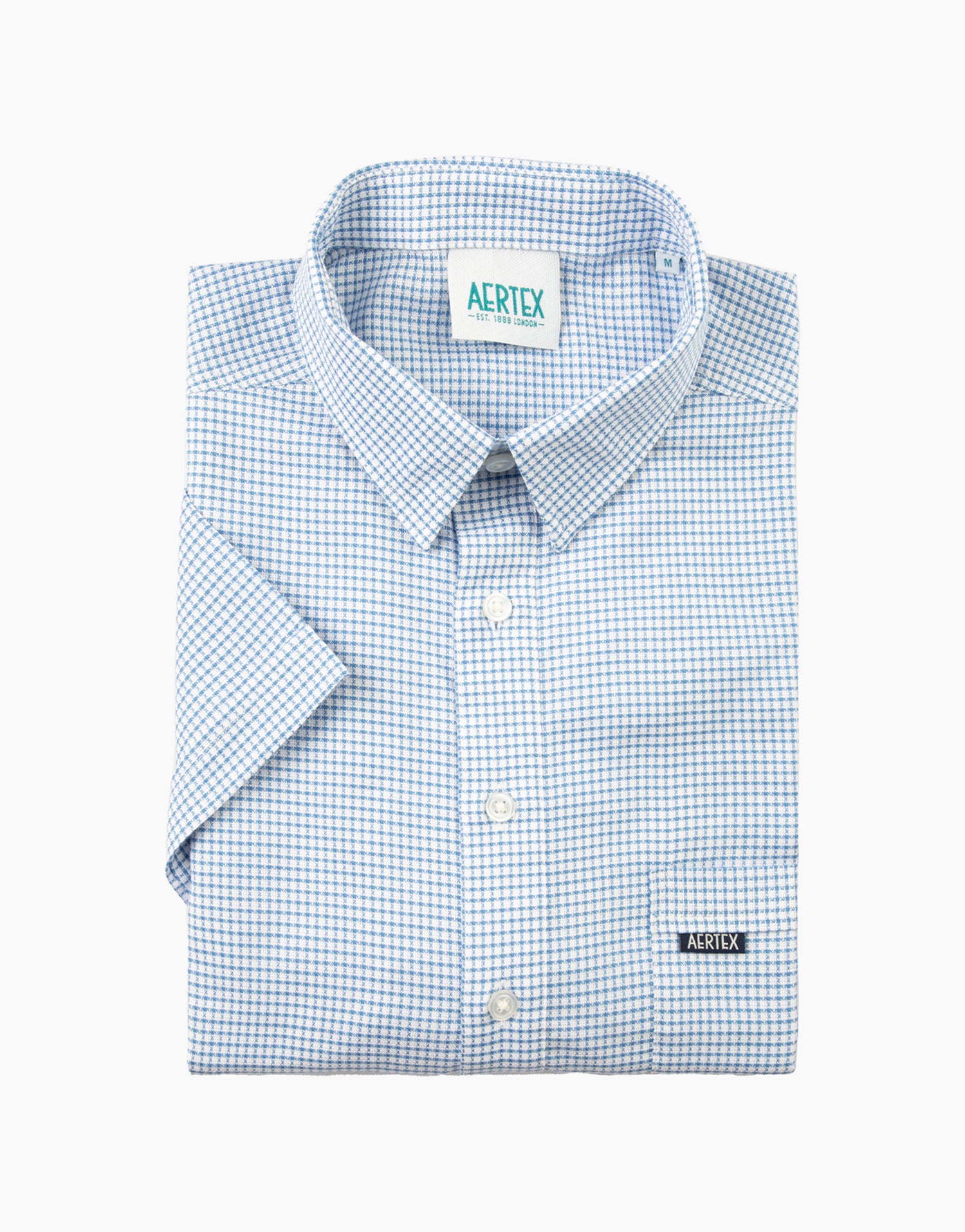 Aertex Taunton Blue Micro Check Short Sleeve Polo Shirt