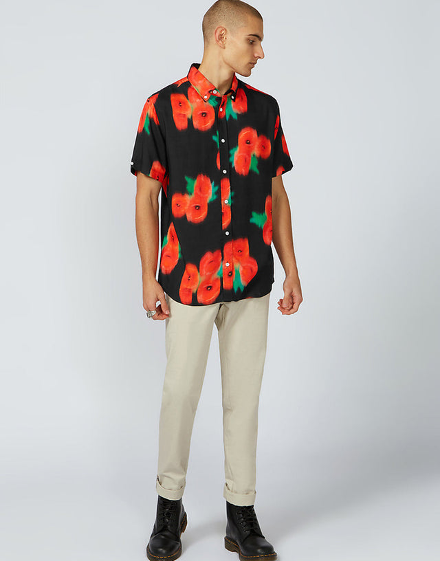 Ben Sherman Black Blurred Floral Mod Short Sleeve Shirt