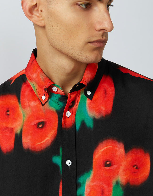 Ben Sherman Black Blurred Floral Mod Short Sleeve Shirt