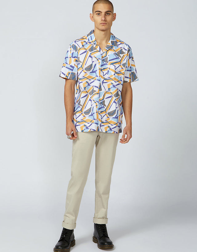 Ben Sherman White Cuban Ripple Print Short Sleeve Shirt