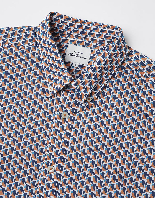 Ben Sherman Geo Print Orange Short Sleeve Shirt