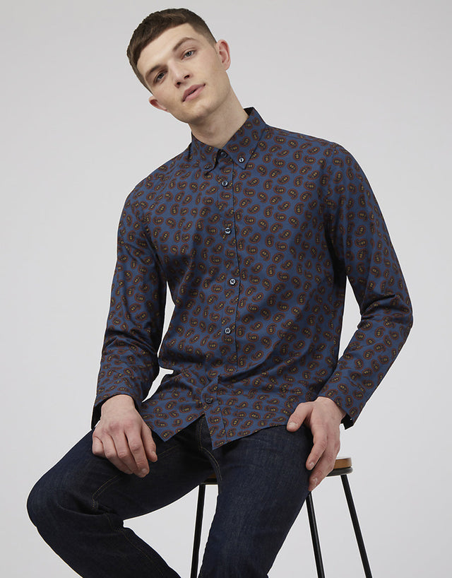 Ben Sherman Mini Paisley Print Blue Denim Shirt