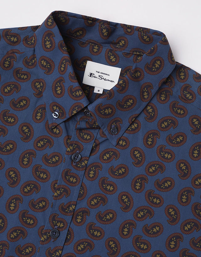 Ben Sherman Mini Paisley Print Blue Denim Shirt