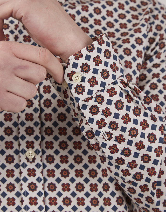 Ben Sherman Foulard Tile Print Claret Shirt