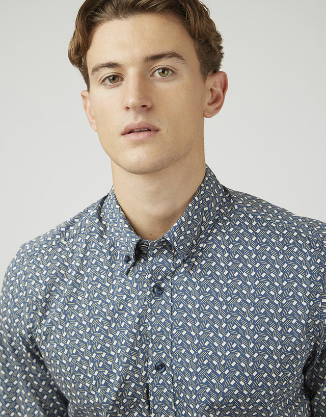 Ben Sherman Dash Print Blue Denim Shirt