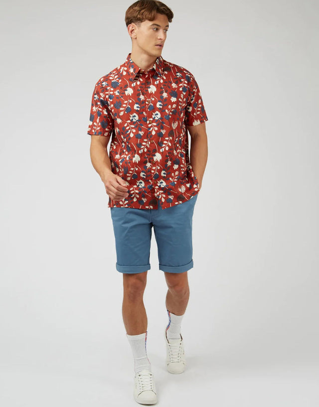 Ben Sherman Stencil Floral Print Cinnamon Short Sleeve Shirt