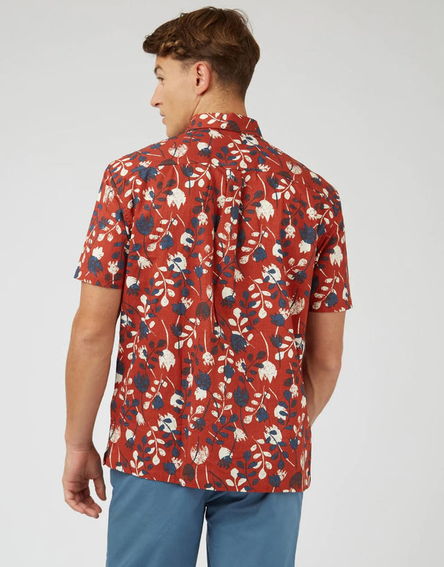 Ben Sherman Stencil Floral Print Cinnamon Short Sleeve Shirt