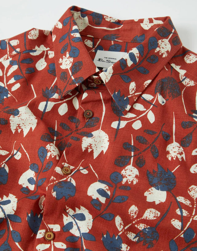 Ben Sherman Stencil Floral Print Cinnamon Short Sleeve Shirt