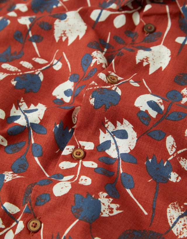 Ben Sherman Stencil Floral Print Cinnamon Short Sleeve Shirt