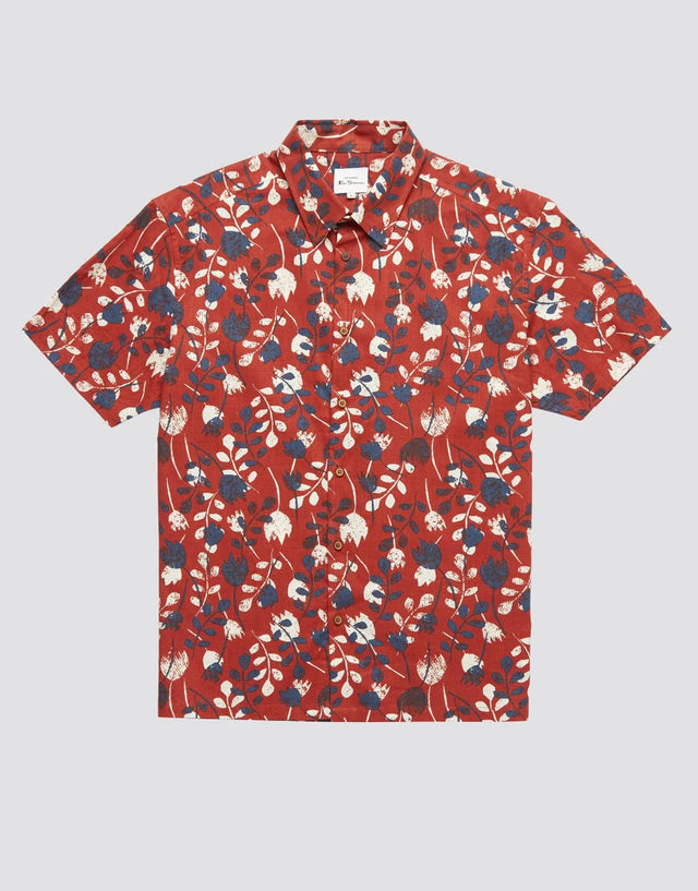 Ben Sherman Stencil Floral Print Cinnamon Short Sleeve Shirt