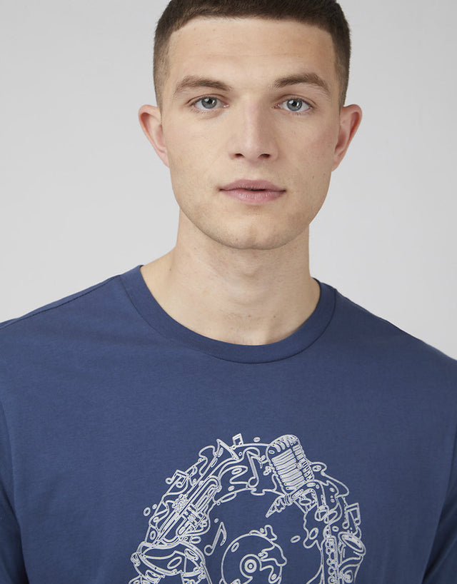 Ben Sherman Music Flow Target Blue Denim T-Shirt