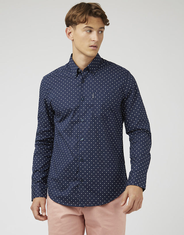 Ben Sherman Polka Dot Print Dark Navy Shirt