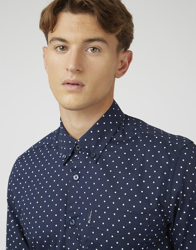 Ben Sherman Polka Dot Print Dark Navy Shirt