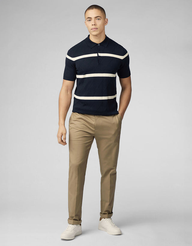 Ben Sherman Argyle Stripe Dark Navy Short Sleeve Polo