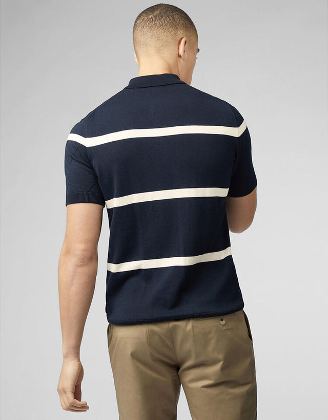 Ben Sherman Argyle Stripe Dark Navy Short Sleeve Polo