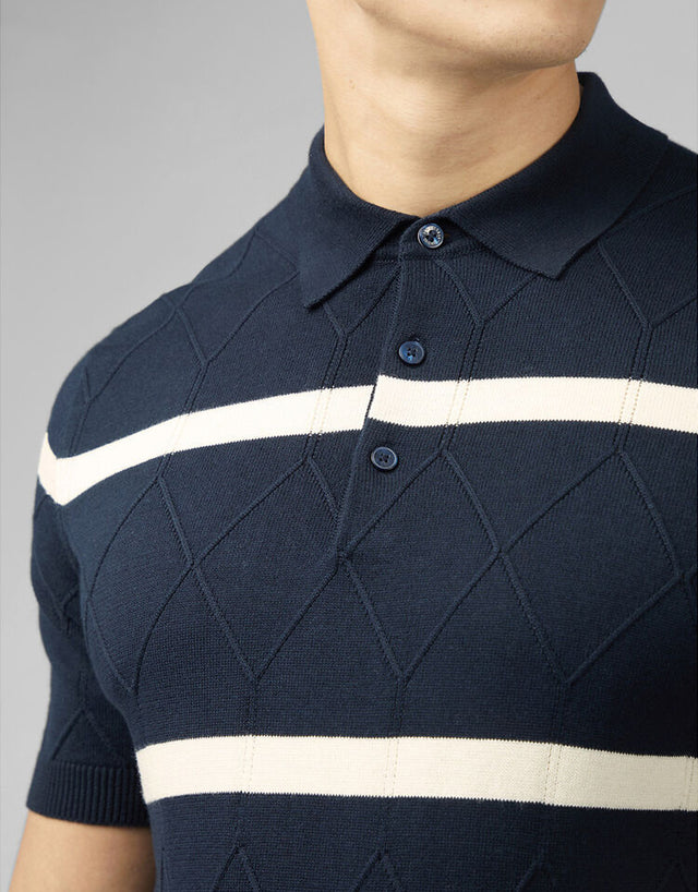 Ben Sherman Argyle Stripe Dark Navy Short Sleeve Polo